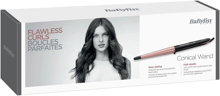 BaByliss Плойка конусная , 64Вт, темп.режимов-6, D -13-25mm, 160-210С, керамика, черно-розовый C454E фото