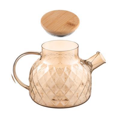 ARDESTO Teapot Golden Moon Diamond 1000ml, borosilicate glass, bamboo, golden