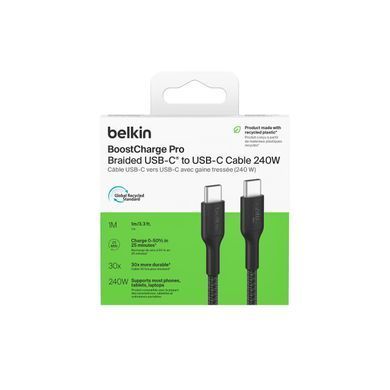 Belkin Кабель USB-C > USB-C зарядки/синхронизации 1м, 240Вт, Type-C, витой, черный CAB025HQ1MBK фото