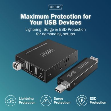 Digitus Подовжувач USB 3.2 Gen1, для використання з кабелем FO MM LC, до 300 м, 3 х USB-A, 1 x USB-C, чорний DA-73122 фото