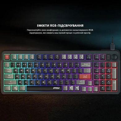 MSI Клавиатура мембранная MSI FORGE GK110 UA 98key, USB-A, EN/UKR/RU, LED, чорний S11-04UA226-HH9 фото