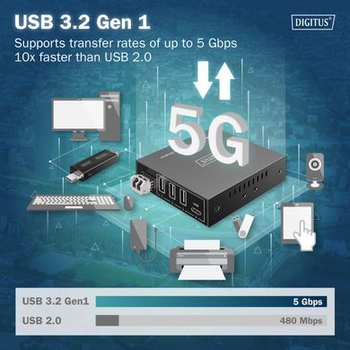 Digitus Подовжувач USB 3.2 Gen1, для використання з кабелем FO MM LC, до 300 м, 3 х USB-A, 1 x USB-C, чорний DA-73122 фото