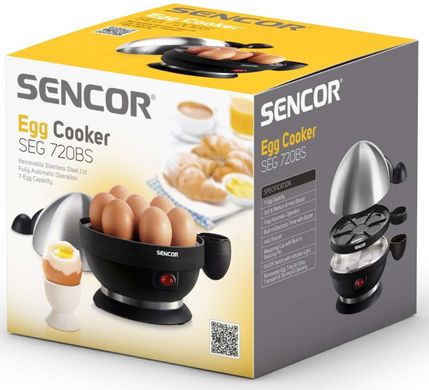 Sencor Яйцеварка, 380Вт, механічне керування, 3 рівня приготування, на 7 яєць, нержав.сталь, пластик, чорний SEG720BS фото
