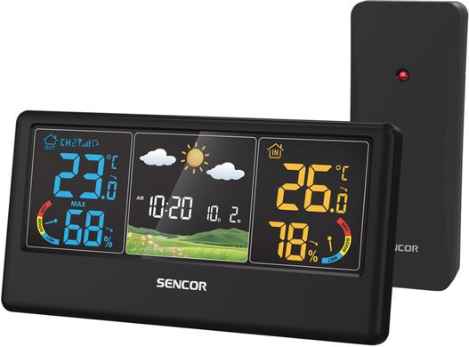 Sencor Метеостанція, внутр/зовн вимірювання, темп-ра, вологість, час, прогноз погоди, чорний SWS4100B фото