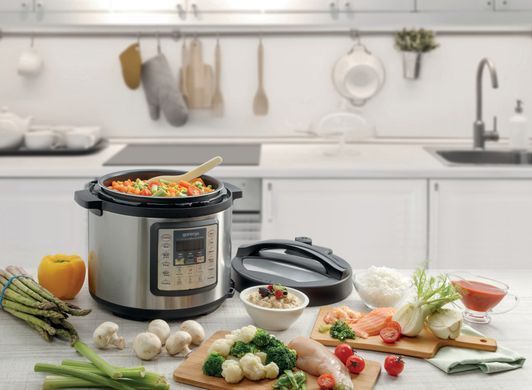 Gorenje Мультиварка-скороварка, 1000Вт, чаша-6л, електронне керув., 15 програм, метал/пластик, чорний MC6MBK фото