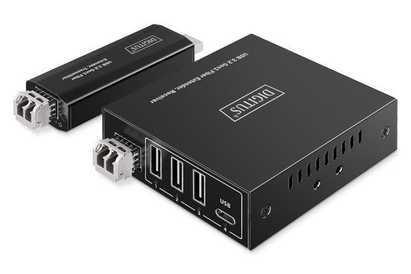 Digitus Подовжувач USB 3.2 Gen1, для використання з кабелем FO MM LC, до 300 м, 3 х USB-A, 1 x USB-C, чорний DA-73122 фото