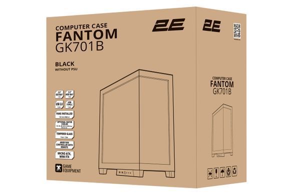 2E Gaming Корпус Fantom GK701B без БП 2xUSB3.0, 1xUSBType-C 4x120мм ARGB VGA 400мм LCS ready контроллер с пультом TG Side/Front Panel mATX чёрный 2E-GK701B фото