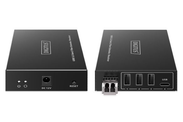 Digitus Подовжувач USB 3.2 Gen1, для використання з кабелем FO MM LC, до 300 м, 3 х USB-A, 1 x USB-C, чорний DA-73122 фото