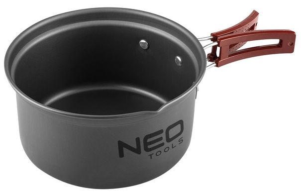 Набір посуду туристичного Neo Tools, 7в1, каструля, сковорода, 2 тарілки, половник, лопатка, губка, сертифікат LFGB, 0.42кг 63-146 фото