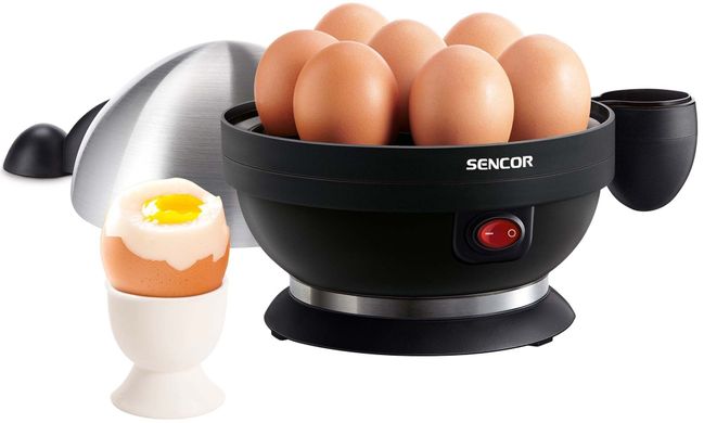 Sencor Яйцеварка, 380Вт, механічне керування, 3 рівня приготування, на 7 яєць, нержав.сталь, пластик, чорний SEG720BS фото