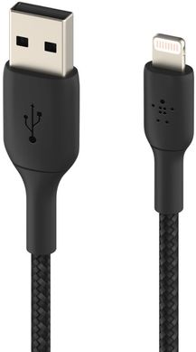 Кабель заряджання/синхронізації Belkin USB-A > Lightning, 2м, плетений, чорний CAA002BT2MBK фото