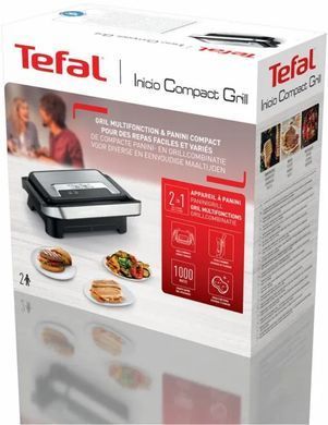 Tefal Гриль прижимной Inicio Compact 1000Вт, темп. режимов-1, алюминий, черный GC270D10 фото