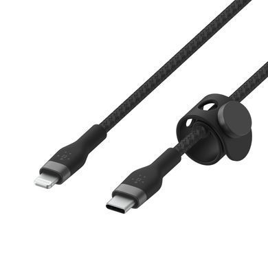 Belkin Кабель USB-С - Lightning, BRAIDED SILICONE, 1m, black CAA011BT1MBK фото