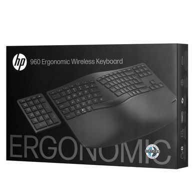 HP Клавіатура мембранна 960 BLK Ergonomic split-zone, 112key, BT, EN/UK, чорний 7E755AA фото