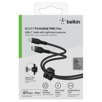 Belkin Кабель USB-С - Lightning, BRAIDED SILICONE, 1m, black CAA011BT1MBK фото