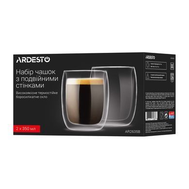 ARDESTO Набор чашек с двойными стенками, 350мл, 2шт, боросиликатное стекло, прозрачный AR2635B фото