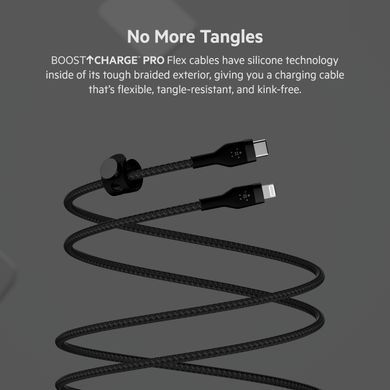 Belkin Кабель USB-С - Lightning, BRAIDED SILICONE, 1m, black CAA011BT1MBK фото