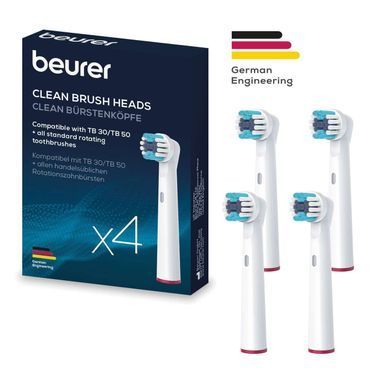 Beurer Насадки до зубних щіток Beurer TB 15/30/50 Clean, інтенсивне чищення, 4 шт в комплекті, білі TB_15/30/50_C_4 фото