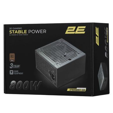 2E Gaming Блок живлення 2E GAMING Stable Power Pro ATX3.1 GEN5.0 (800W), >85%, 80+ Bronze, 120мм, 1xMB 24pin(20+4), 2xCPU 8pin(4+4), 3xMolex, 6xSATA, 4xPCIe 8pin(6+2), 1xPCIe GEN5 16pin 2E-ST800BRII-120 фото