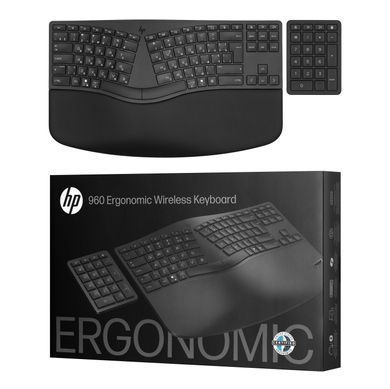 HP Клавіатура мембранна 960 BLK Ergonomic split-zone, 112key, BT, EN/UK, чорний 7E755AA фото