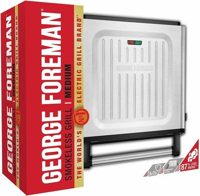 Гриль George Foreman 28000-56 Smokeless Grill, 1575 Вт, антипригарное покрытие, белый\сталь 28000-56 фото