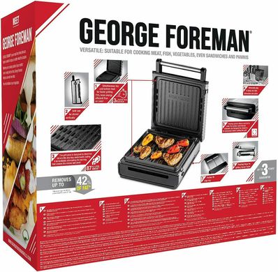 Гриль George Foreman 28000-56 Smokeless Grill, 1575 Вт, антипригарное покрытие, белый\сталь 28000-56 фото