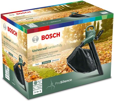 Пилосос садовий Bosch Універсальний GardenTidy, 1800 Вт, повітродув, подрібнювач, мішок 45 л, 285 км/год, 4.7 кг 0.600.8B1.000 фото