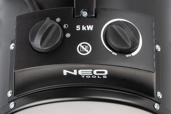 Теплова гармата електрична Neo Tools, 5кВт, 100м кв., 366м куб./г, 380В, нагр.елемент - нерж.сталь, IPX4 90-069 фото