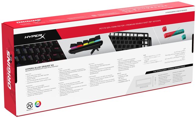 Клавіатура HyperX Alloy Origins 65 Red USB RGB ENG/RU, Black 4P5D6AX фото