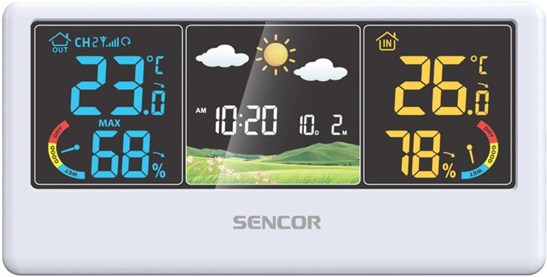 Sencor Метеостанція, внутр/зовн вимірювання, темп-ра, вологість, час, прогноз погоди, білий SWS4100W фото