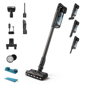 Philips Пилосос безпровідний Aqua Series 7000, вологе прибирання, конт пил -0.6л, автон. робота до 80хв, LED підствітка, турборежим, чорно-блакитний XC7163/01 фото
