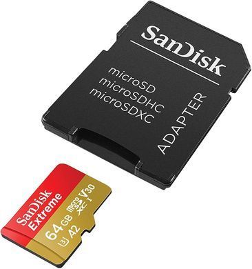 SanDisk Карта пам'яті microSD 64GB C10 UHS-I U3 R170/W80MB/s Extreme V30 + SD SDSQXAH-064G-GN6MA фото