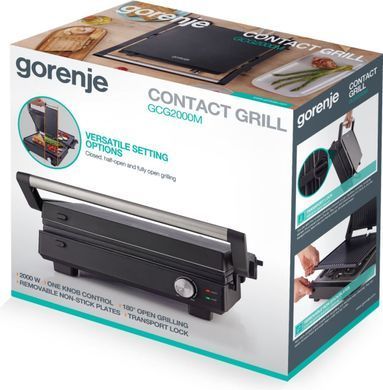 Gorenje Grill Gorenje clamping, 2000W, temp. regimes-7, removable plates, 180 opening, metal, black GCG2000M фото