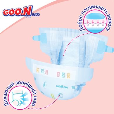 Підгузки GOO.N Plus для новонароджених до 5 кг (розмір SS, на липучках, унісекс, 36 шт) 843333 фото