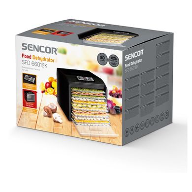 Sencor Сушка для продуктов, 500Вт, поддонов -6x2см, диаметр-33см, макс-70°С, сетка для ягод, металл, пластик, черный SFD6601BK фото