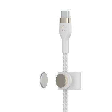 Belkin Кабель USB-С - USB-C витой, силиконовый, с ремешком на магните, 1м, белый CAB011BT1MWH фото