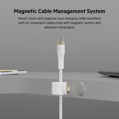 Belkin Кабель USB-С - USB-C витой, силиконовый, с ремешком на магните, 1м, белый CAB011BT1MWH фото