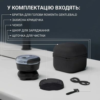 Rowenta Бритва електр. для голови Rowenta роторна Gentle Bald, бритв.головок-5, Li-Ion, сух.+волог., чорно-синій TN3110E0 фото