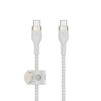 Belkin Кабель USB-С - USB-C витой, силиконовый, с ремешком на магните, 1м, белый CAB011BT1MWH фото