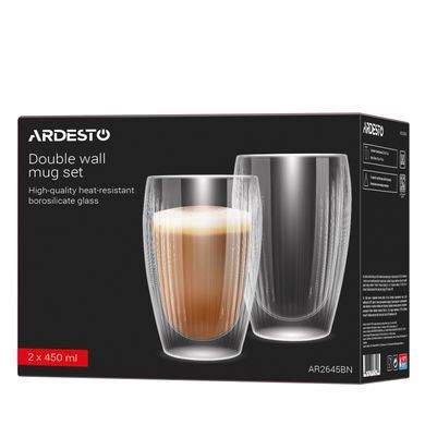 ARDESTO Набор чашек с двойными стенками 450мл, 2шт, боросиликатное стекло, прозрачный AR2645BN фото