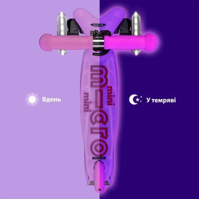 Самокат MICRO серії "Mini Deluxe Glow LED" &ndash; МОРОЗНИЙ РОЖЕВИЙ (до 50 kg, 3-х колісний, світло) MMD217 фото