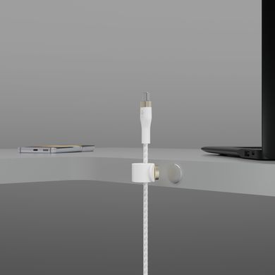 Belkin Кабель USB-С - USB-C витой, силиконовый, с ремешком на магните, 1м, белый CAB011BT1MWH фото