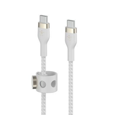 Belkin Кабель USB-С - USB-C витой, силиконовый, с ремешком на магните, 1м, белый CAB011BT1MWH фото