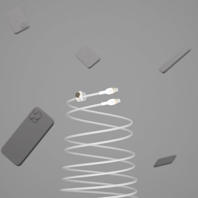 Belkin Кабель USB-С - USB-C витой, силиконовый, с ремешком на магните, 1м, белый CAB011BT1MWH фото