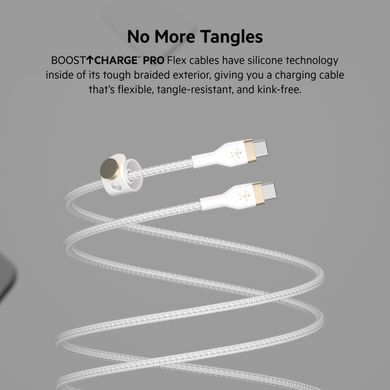 Belkin Кабель USB-С - USB-C витой, силиконовый, с ремешком на магните, 1м, белый CAB011BT1MWH фото