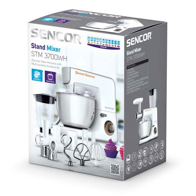 Кухонная машина Sencor STM37ХХ, 1000Вт, чаша-металл, корпус-пластик, насадок-19, подсветка, белый STM3700WH фото