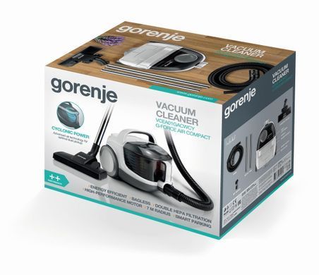 Пылесос Gorenje контейнерный, 800Вт, конт пыль -2.2л, HEPA, телескопич трубка, белый VCEA01GACWCY фото