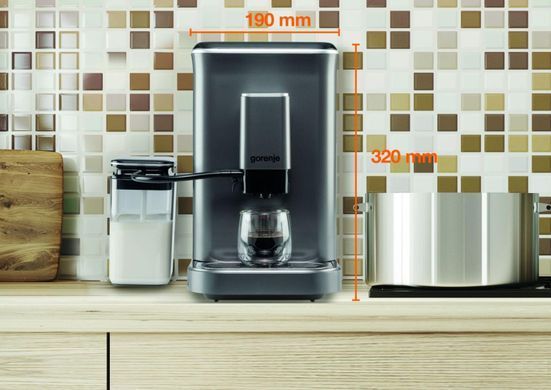 Gorenje Кофемашина, 1,5л, зерно, автомат.капучинатор, дисплей, авторецептов - 7, сенсорное управл., антрацит GFACM20S фото
