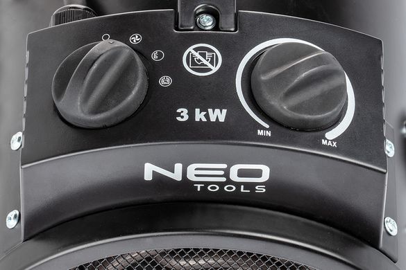 Теплова гармата електрична Neo Tools, 3кВт, 80м кв., 354м куб./г, нагр.елемент - нерж.сталь, IPX4 90-068 фото