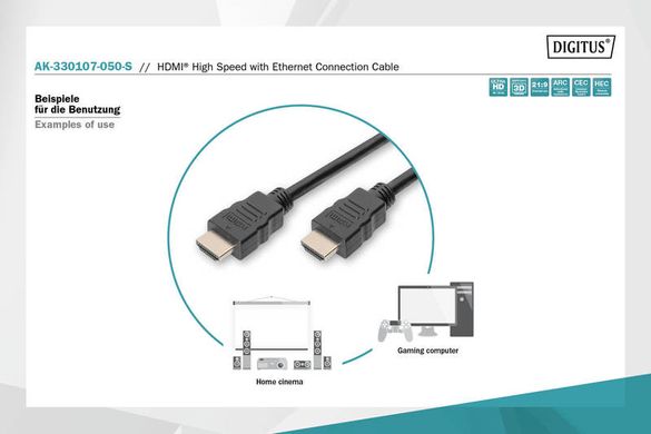 Кабель Digitus HDMI High speed+Ethernet (AM/AM) 5m, black AK-330107-050-S фото